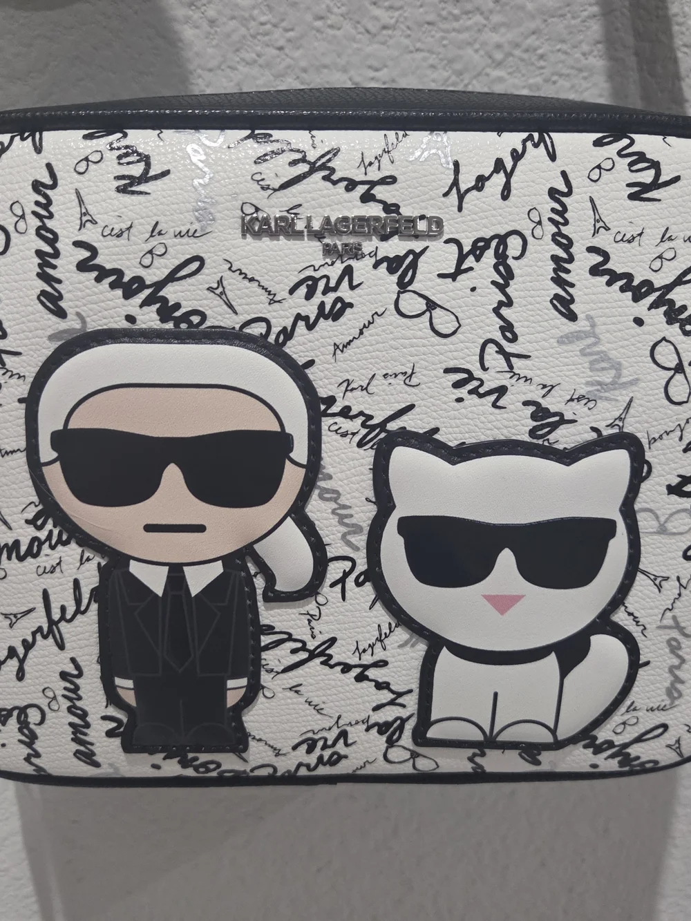 Karl Lagerfeld Black and White Crossbody Bag with Character Design NWT L5GE46CJ